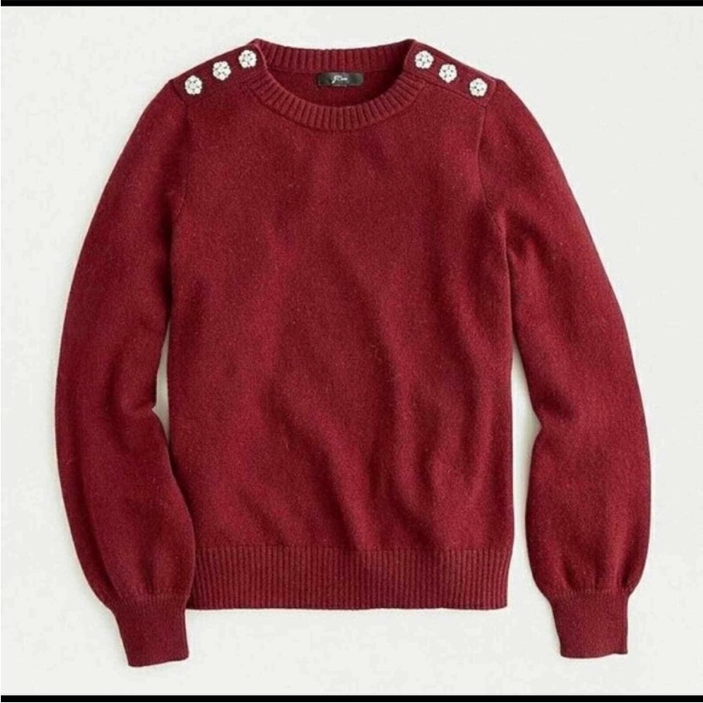 J. Crew Burgundy/Maroon Crewneck sweater with jeweled buttons